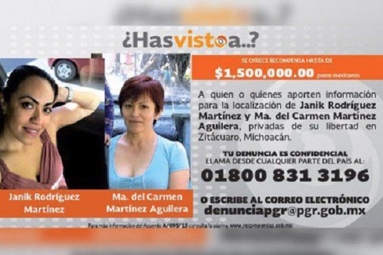 Ofrece PGR Recompensa por Paradero de 2 Mujeres Zitacuarenses